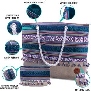 Colorful Striped Tote Bag includes wristlet